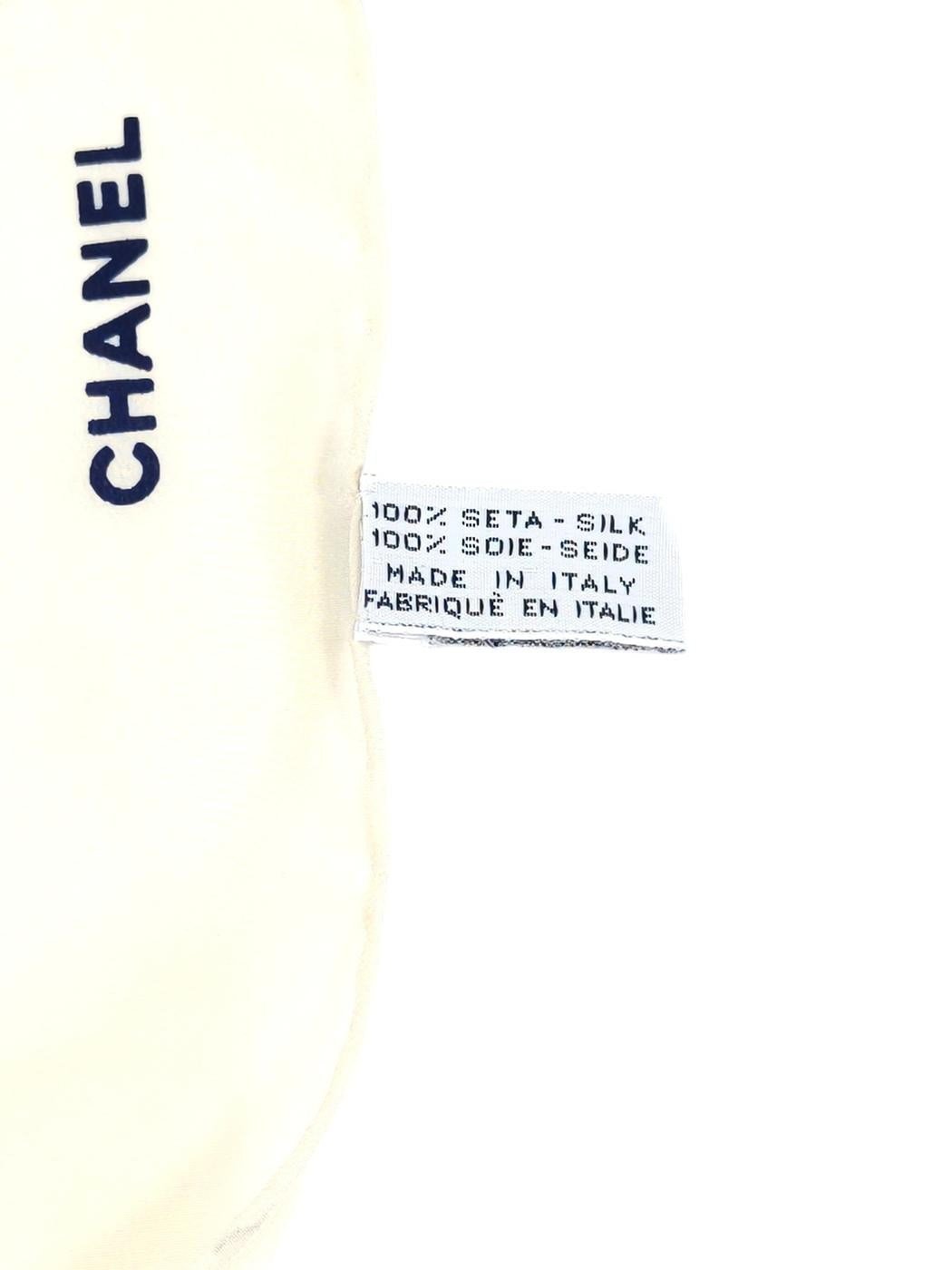CHANEL シャネル ココマーク スカーフ ホワイト×ネイビー 管理番号：11616