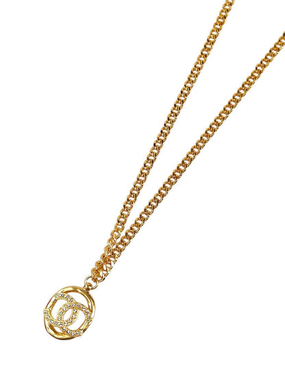 CHANEL シャネル ラウンド ラインストーン ココマーク ネックレス ゴールド 管理番号：11618