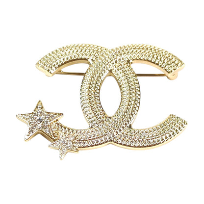 CHANEL シャネル ココマーク 2スター ラインストーン 2023年製 ブローチ ゴールド 管理番号：11630