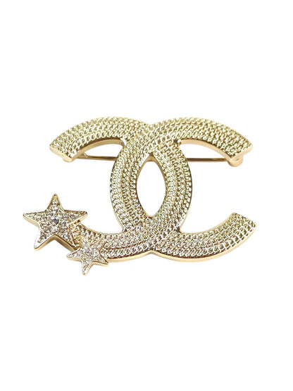 CHANEL シャネル ココマーク 2スター ラインストーン 2023年製 ブローチ ゴールド 管理番号：11630