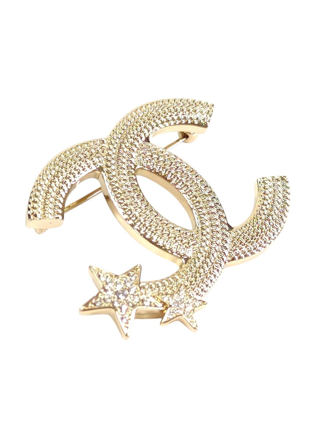CHANEL シャネル ココマーク 2スター ラインストーン 2023年製 ブローチ ゴールド 管理番号：11630