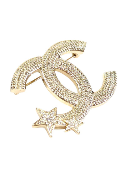 CHANEL シャネル ココマーク 2スター ラインストーン 2023年製 ブローチ ゴールド 管理番号：11630
