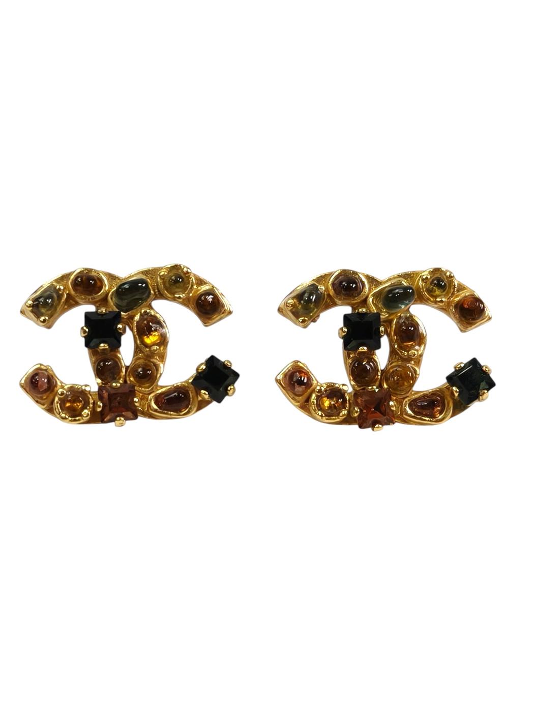 CHANEL シャネル ココマーク カラフルストーン 2001年製 ピアス ゴールド  管理番号：11632
