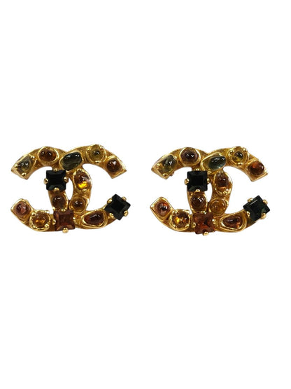 CHANEL シャネル ココマーク カラフルストーン 2001年製 ピアス ゴールド  管理番号：11632