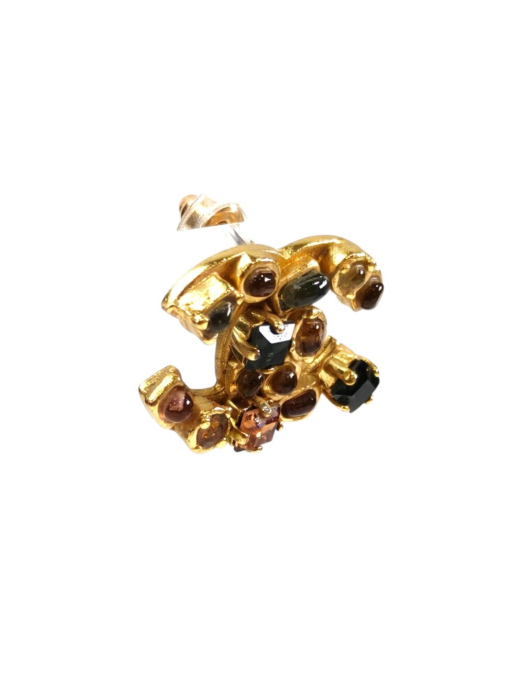 CHANEL シャネル ココマーク カラフルストーン 2001年製 ピアス ゴールド  管理番号：11632