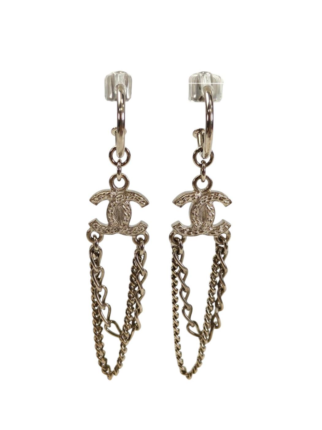 CHANEL シャネル ココマーク スイング チェーン ピアス コメ有 ピアス シルバー 管理番号：11648