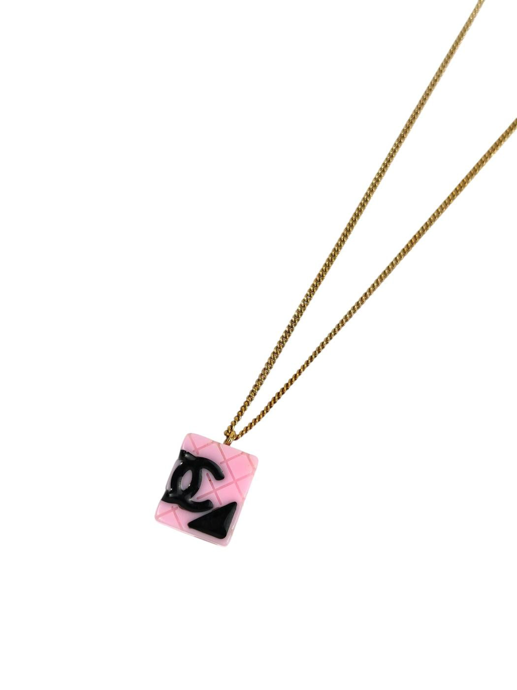 CHANEL シャネル カンボンライン ココマーク スクエア 2005年製 ネックレス ピンク 管理番号：11649