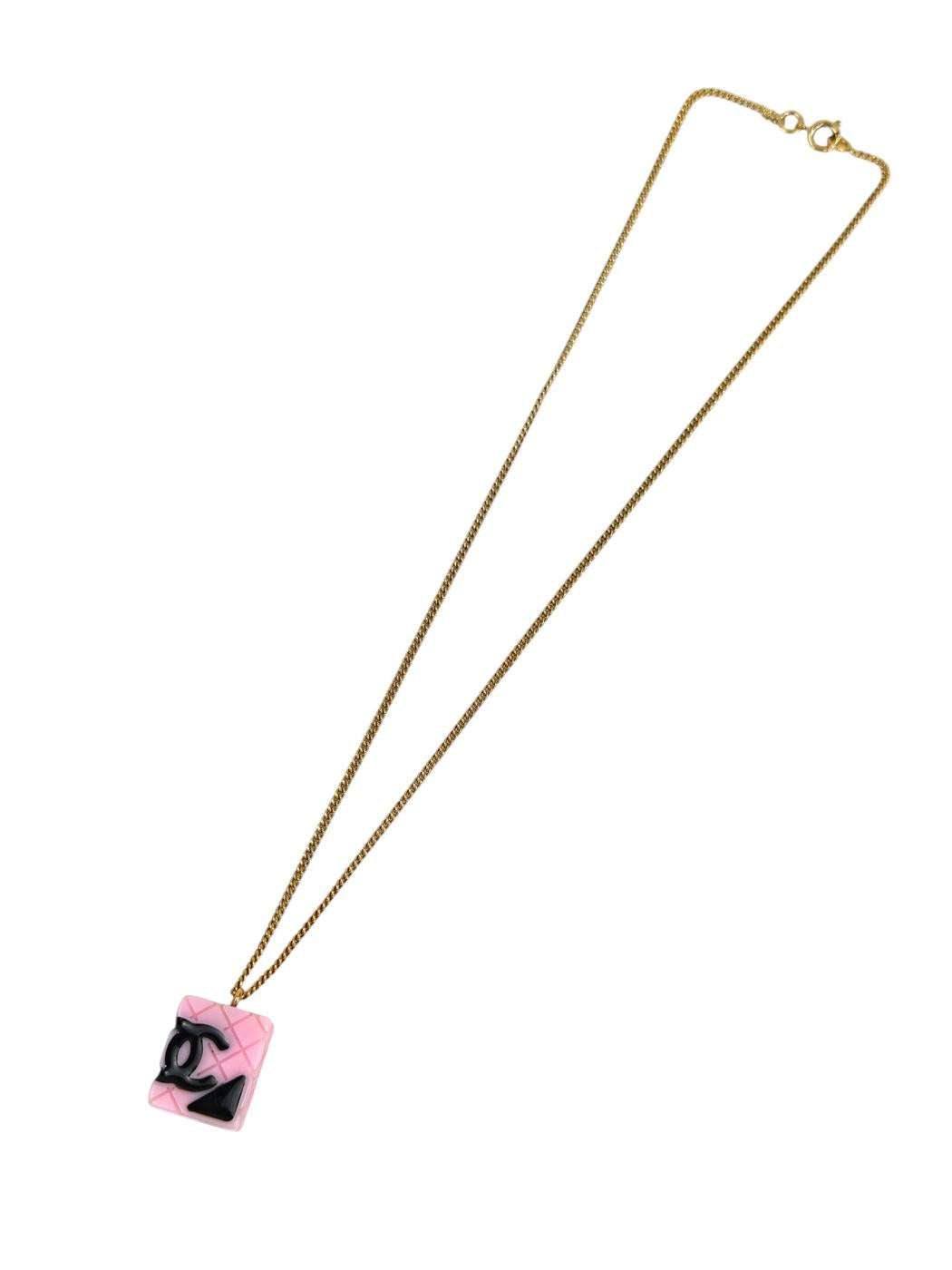 CHANEL シャネル カンボンライン ココマーク スクエア 2005年製 ネックレス ピンク 管理番号：11649