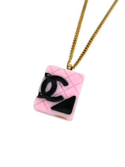 CHANEL シャネル カンボンライン ココマーク スクエア 2005年製 ネックレス ピンク 管理番号：11649