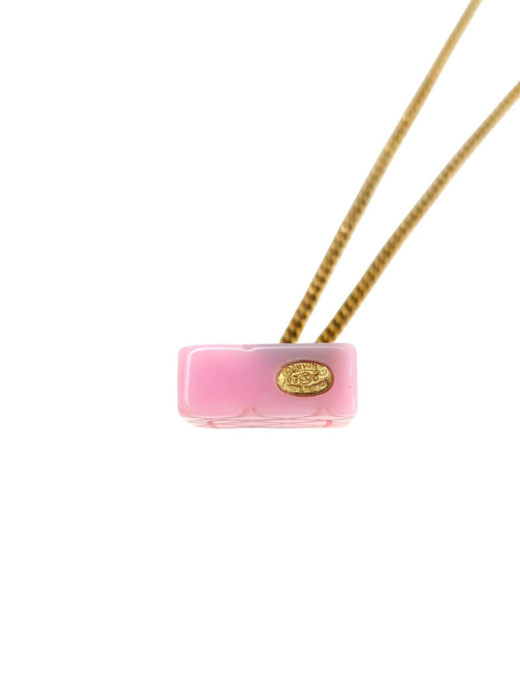 CHANEL シャネル カンボンライン ココマーク スクエア 2005年製 ネックレス ピンク 管理番号：11649