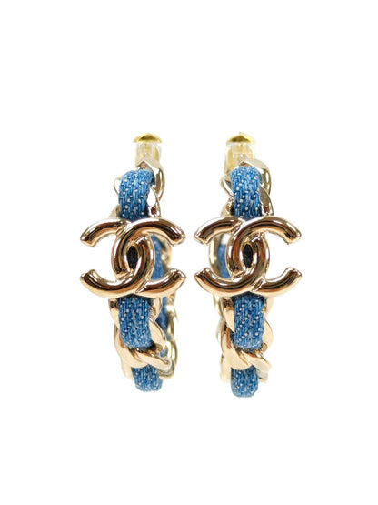 CHANEL シャネル ココマーク付き フープピアス デニム×ゴールド 管理番号：11652