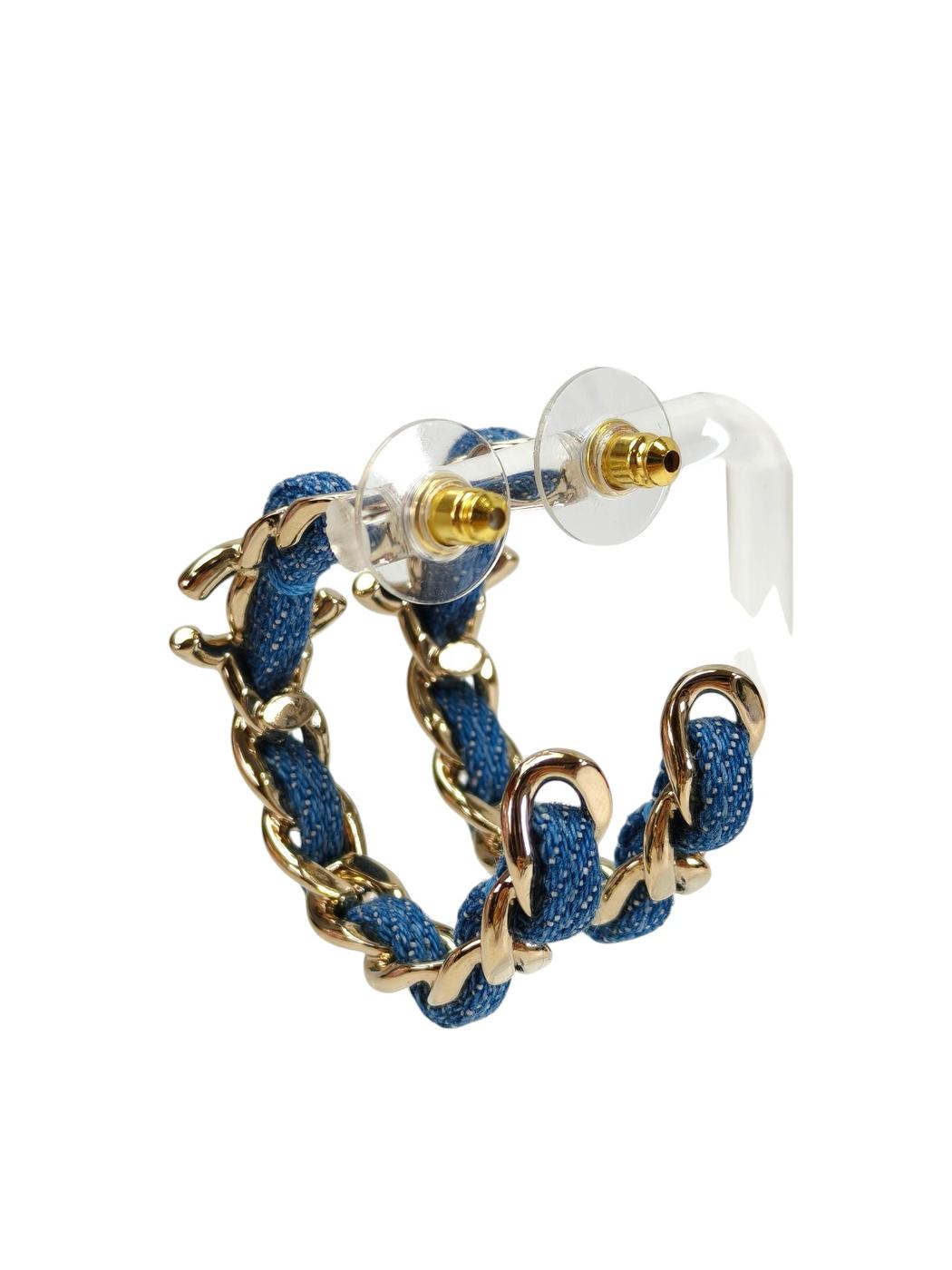 CHANEL シャネル ココマーク付き フープピアス デニム×ゴールド 管理番号：11652