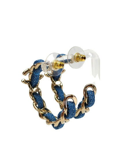 CHANEL シャネル ココマーク付き フープピアス デニム×ゴールド 管理番号：11652