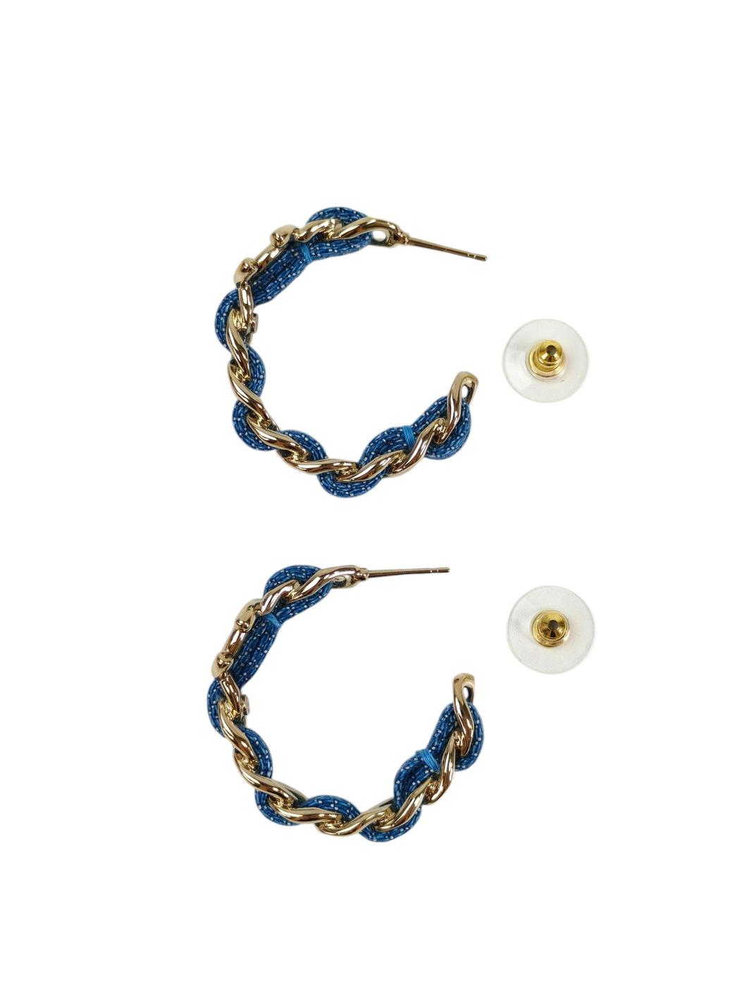CHANEL シャネル ココマーク付き フープピアス デニム×ゴールド 管理番号：11652