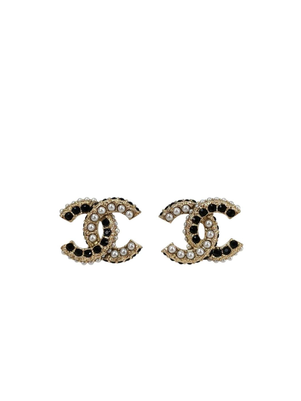 CHANEL シャネル ココマーク フェイクパール ピアス ホワイト×ブラック×ゴールド 管理番号：11658