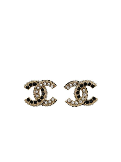 CHANEL シャネル ココマーク フェイクパール ピアス ホワイト×ブラック×ゴールド 管理番号：11658