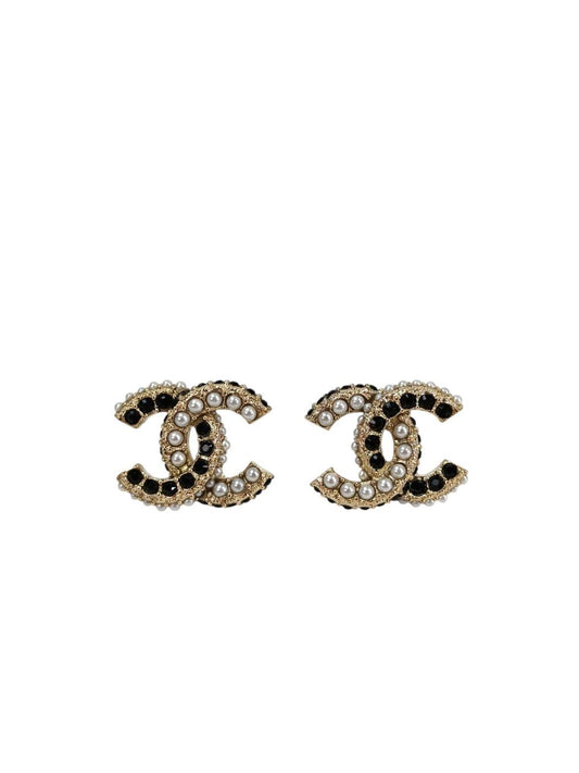 CHANEL シャネル ココマーク フェイクパール ピアス ホワイト×ブラック×ゴールド 管理番号：11658