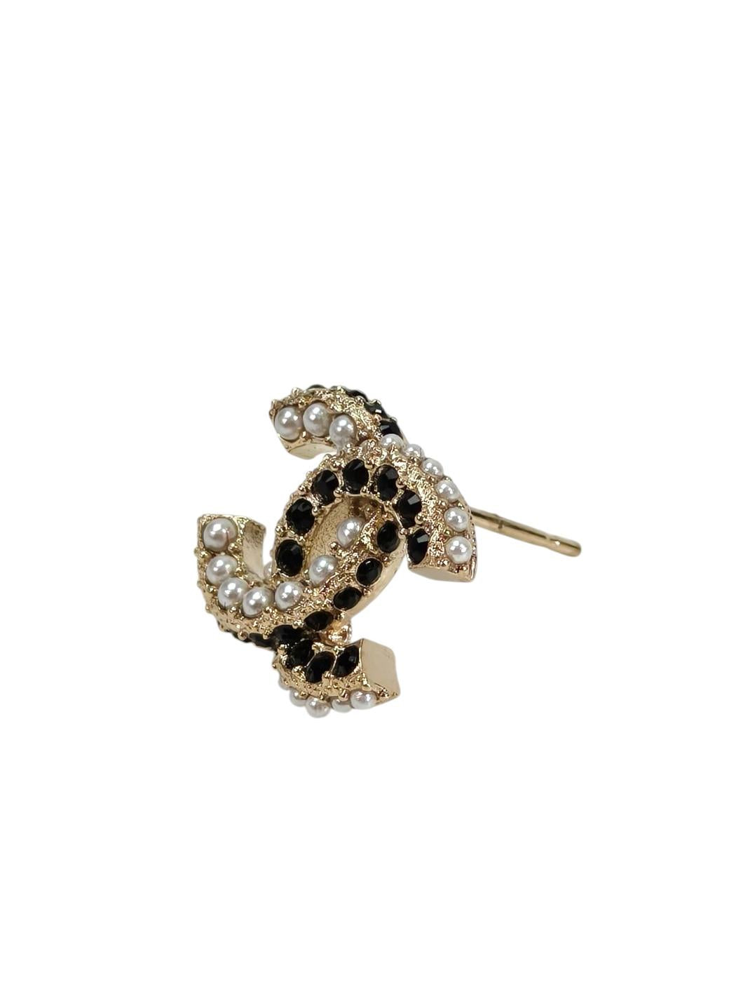 CHANEL シャネル ココマーク フェイクパール ピアス ホワイト×ブラック×ゴールド 管理番号：11658