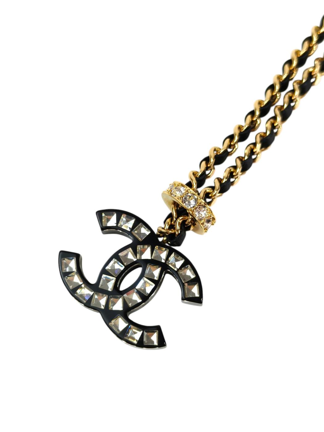 CHANEL シャネル ココマーク 2023年製 レザー チョーカー ネックレス ブラック×ゴールド 管理番号：11661