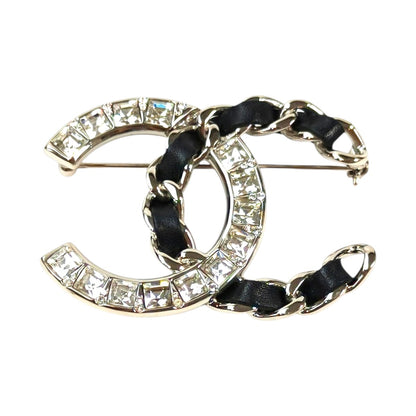 CHANEL シャネル ココマーク ラインストーン×チェーン 2018 年製 ブローチ シルバー 管理番号：11682