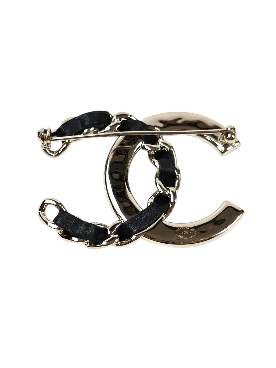 CHANEL シャネル ココマーク ラインストーン×チェーン 2018 年製 ブローチ シルバー 管理番号：11682