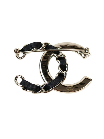 CHANEL シャネル ココマーク ラインストーン×チェーン 2018 年製 ブローチ シルバー 管理番号：11682