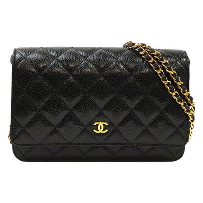 CHANEL シャネル マトラッセチェーンウォレット チェーンショルダーバッグ ブラック×ゴールド 管理番号：11695
