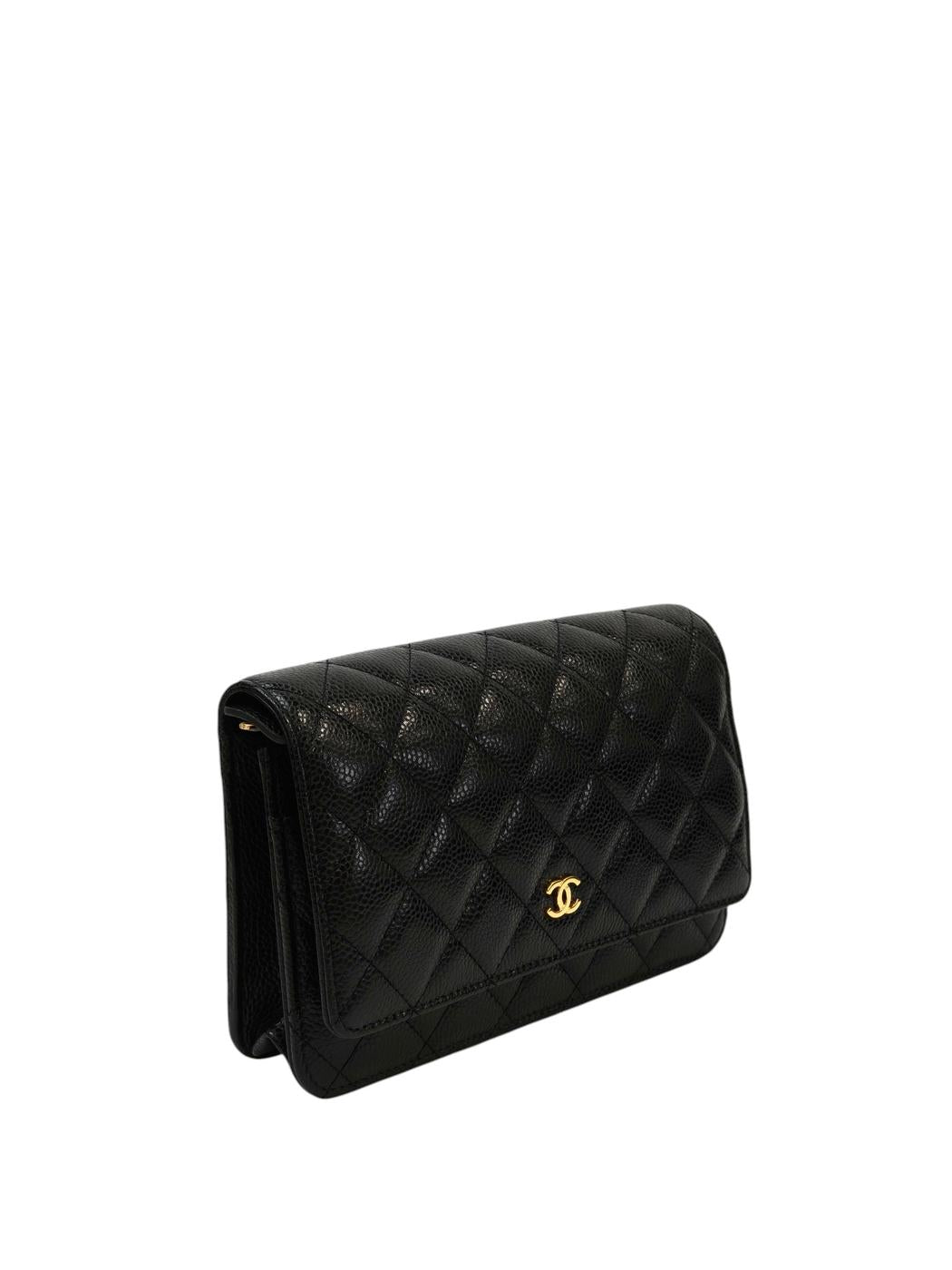 CHANEL シャネル マトラッセチェーンウォレット チェーンショルダーバッグ ブラック×ゴールド 管理番号：11695