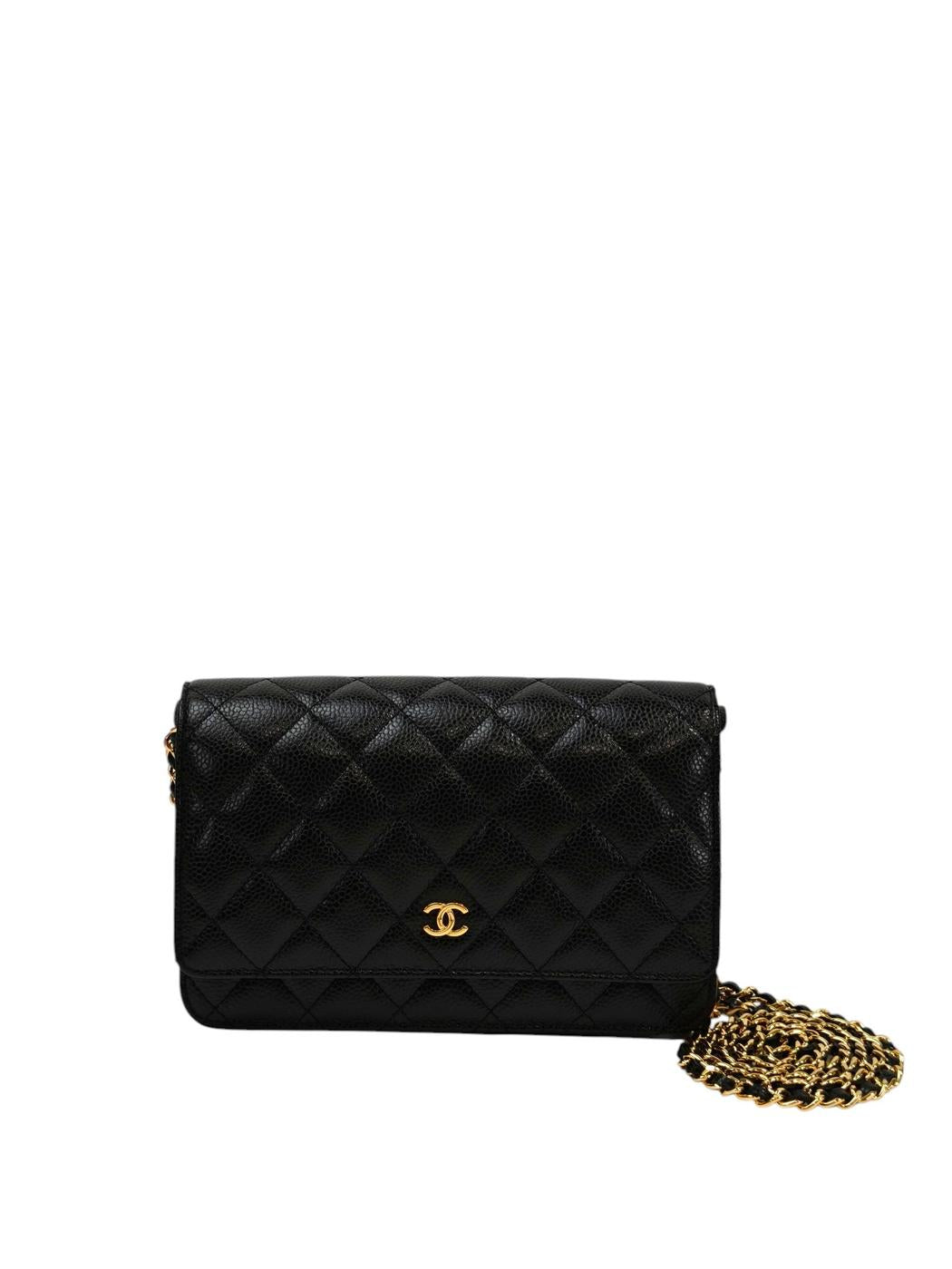 CHANEL シャネル マトラッセチェーンウォレット チェーンショルダーバッグ ブラック×ゴールド 管理番号：11695