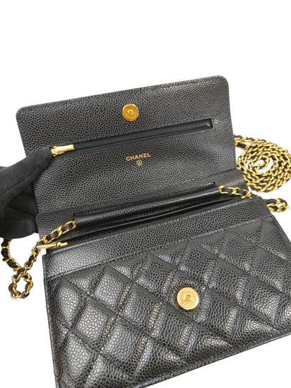 CHANEL シャネル マトラッセチェーンウォレット チェーンショルダーバッグ ブラック×ゴールド 管理番号：11695
