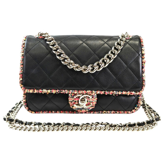 CHANEL シャネル マトラッセ ピンクツイード 2way ショルダーバッグ ブラック×ピンク 管理番号：11721