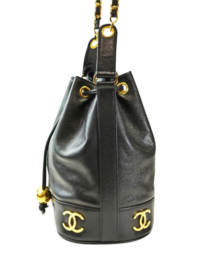 CHANEL 香奈儿 涟漪双C标志 抽绳吊饰 单肩包 黑色 管理编号：11724
