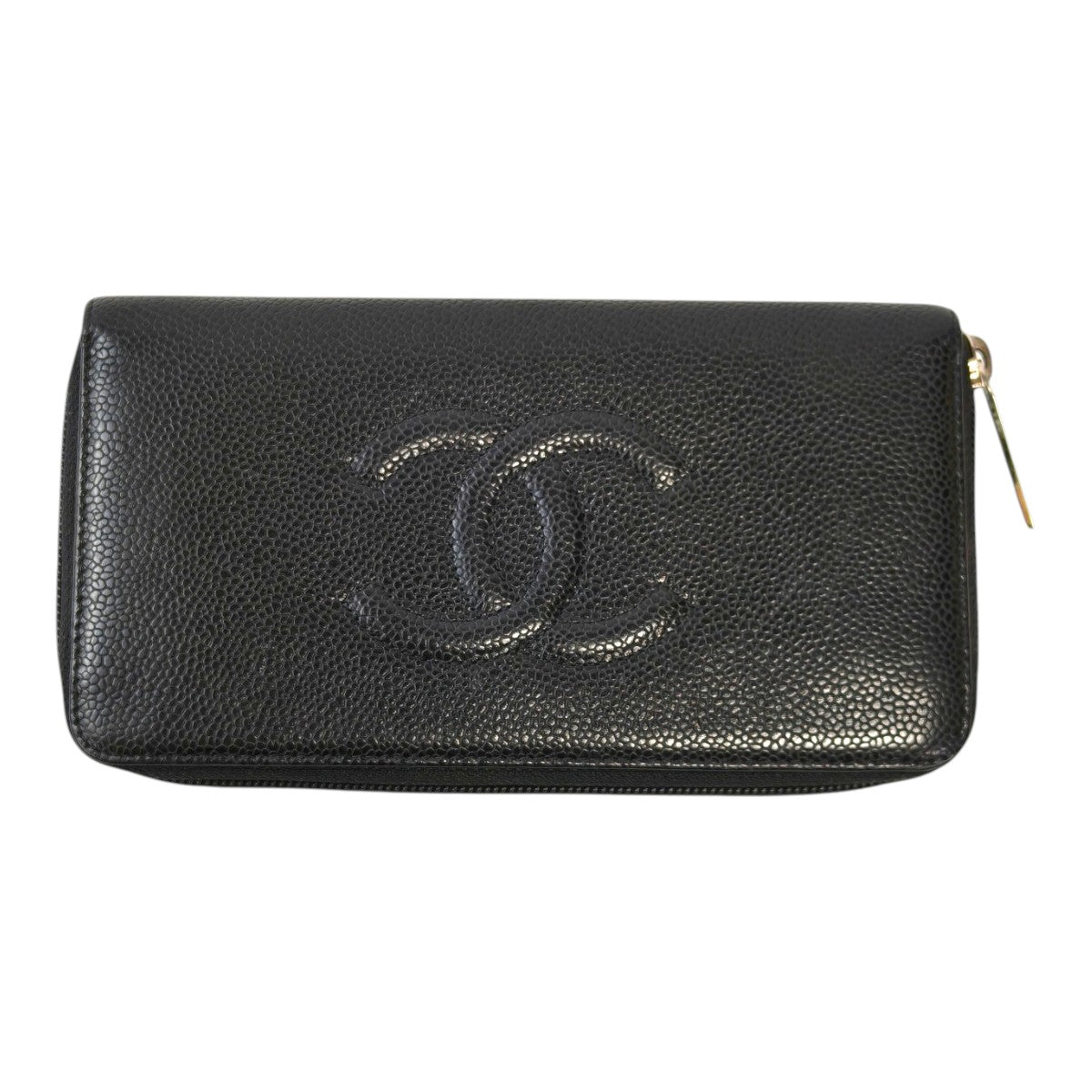 CHANEL Coco Mark Round Zip Long Wallet, Series 19, Caviar Skin Grained Calfskin, Black, 2014, Control Number: 11734