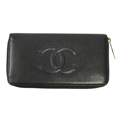 CHANEL Coco Mark Round Zip Long Wallet, Series 19, Caviar Skin Grained Calfskin, Black, 2014, Control Number: 11734