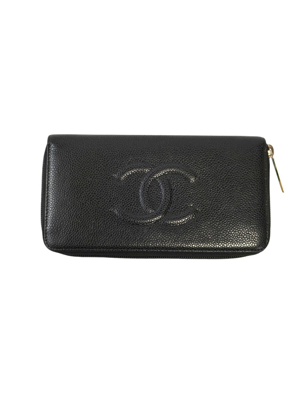 CHANEL Coco Mark Round Zip Long Wallet, Series 19, Caviar Skin Grained Calfskin, Black, 2014, Control Number: 11734