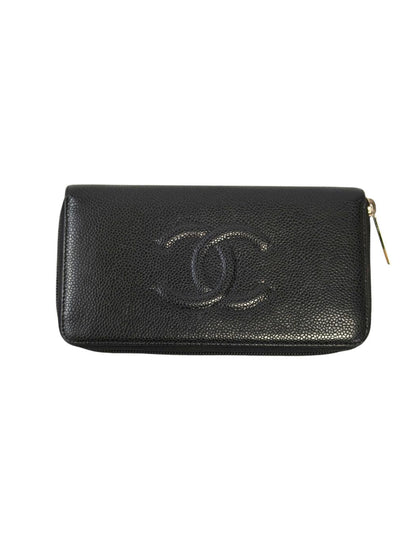 CHANEL Coco Mark Round Zip Long Wallet, Series 19, Caviar Skin Grained Calfskin, Black, 2014, Control Number: 11734