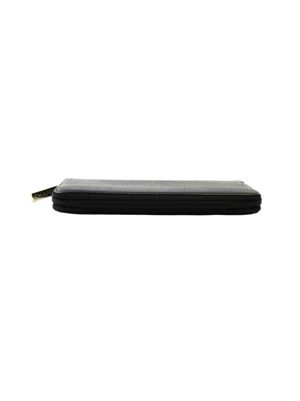 CHANEL Coco Mark Round Zip Long Wallet, Series 19, Caviar Skin Grained Calfskin, Black, 2014, Control Number: 11734