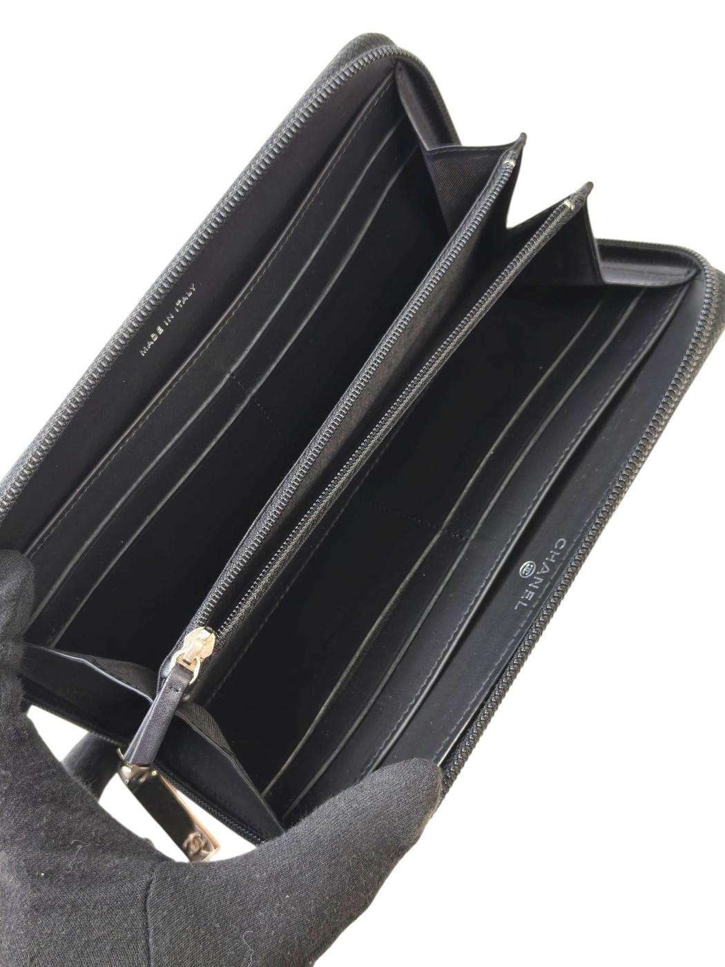CHANEL Coco Mark Round Zip Long Wallet, Series 19, Caviar Skin Grained Calfskin, Black, 2014, Control Number: 11734