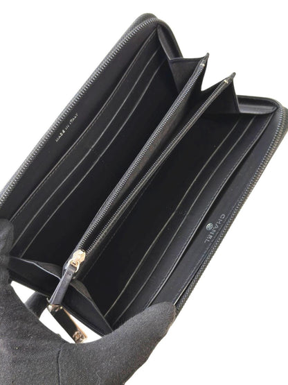 CHANEL Coco Mark Round Zip Long Wallet, Series 19, Caviar Skin Grained Calfskin, Black, 2014, Control Number: 11734