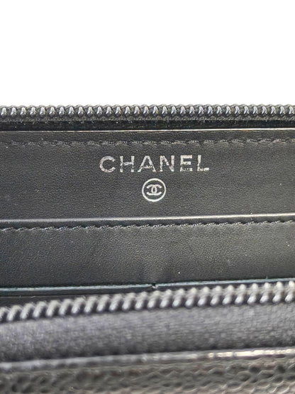 CHANEL Coco Mark Round Zip Long Wallet, Series 19, Caviar Skin Grained Calfskin, Black, 2014, Control Number: 11734