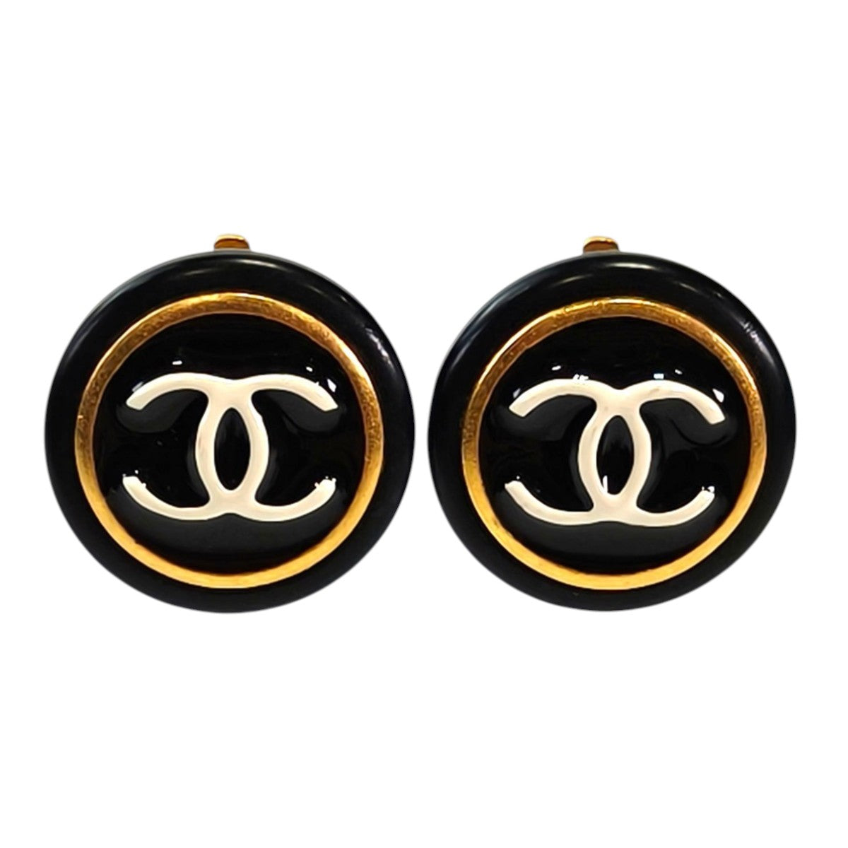 CHANEL シャネル ココマーク付き ピアス 黒×金 イヤリング 97P 1997年春夏 管理番号：11750