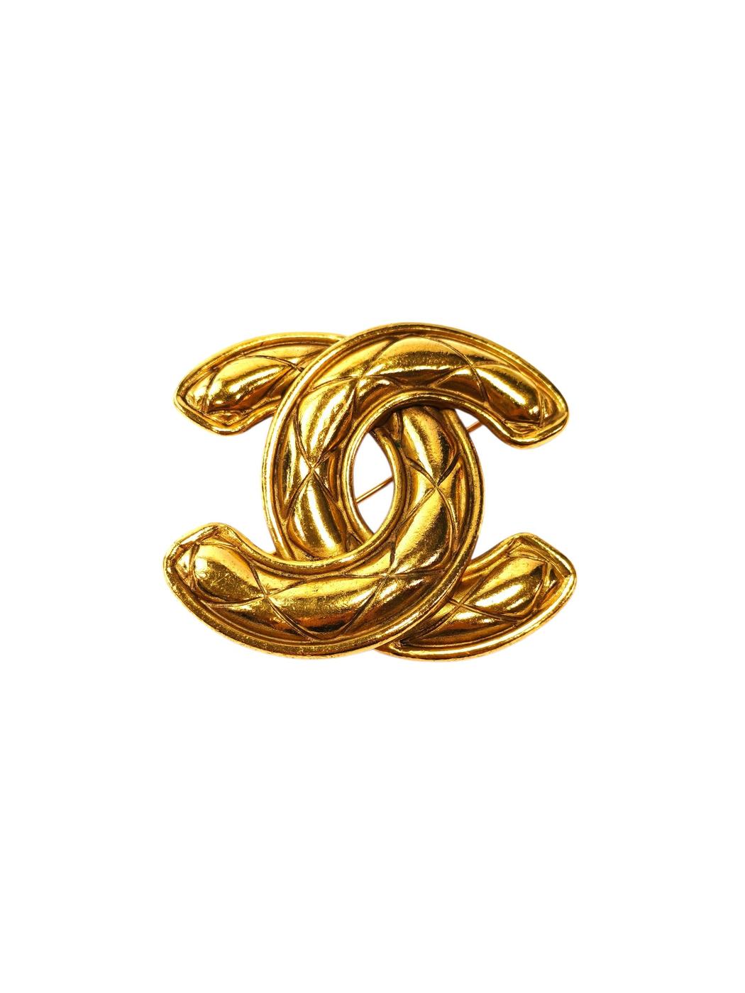 CHANEL シャネル マトラッセ ココマーク プレートあり ブローチ 金  管理番号：11760