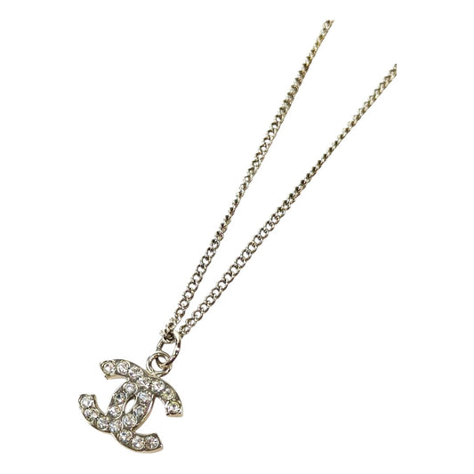 CHANEL Coco Mark Necklace with Rhinestones Silver Control Number: 11781