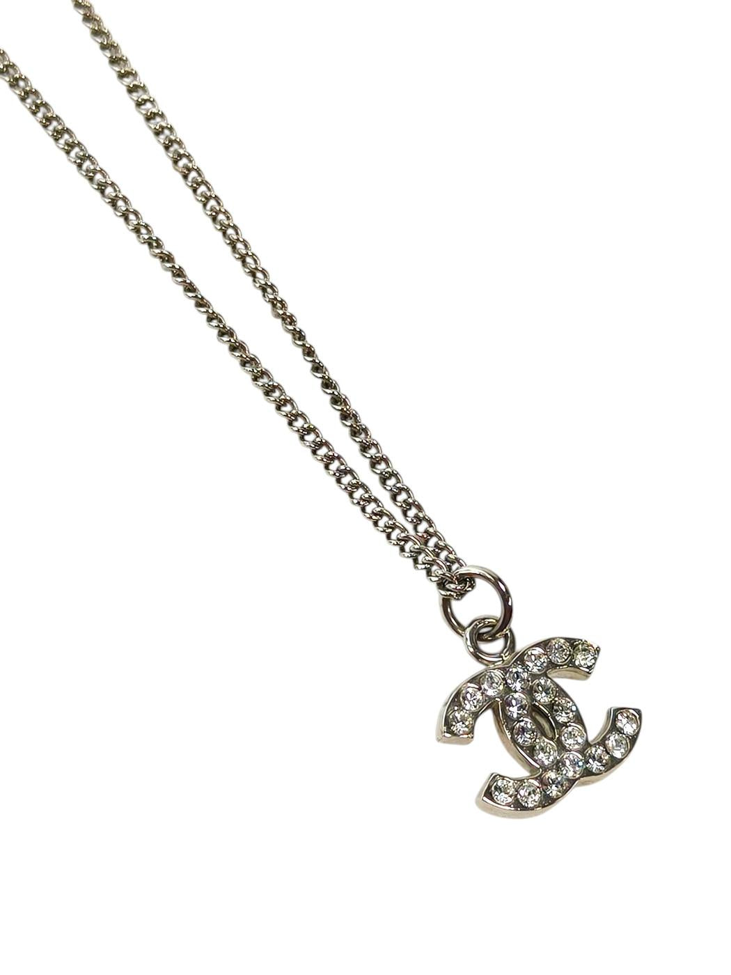 CHANEL シャネル ココマーク ラインストーン付き ネックレス 銀 管理番号：11781