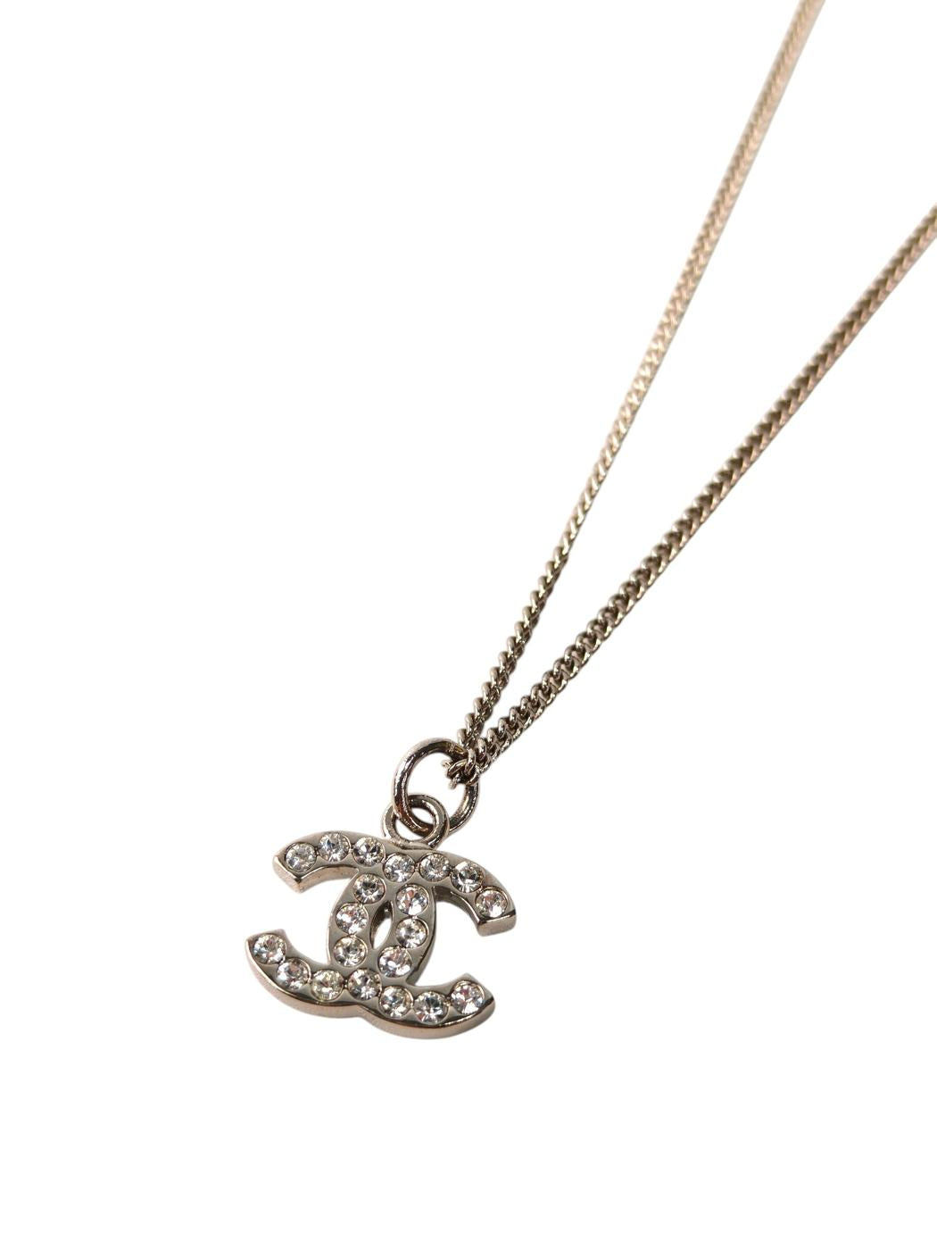 CHANEL シャネル ココマーク ラインストーン付 ネックレス 銀 管理番号：11783