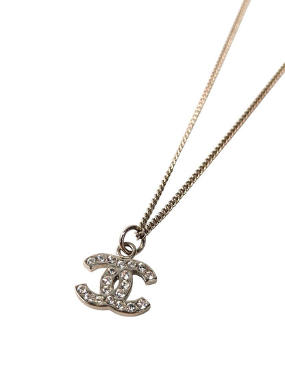 CHANEL シャネル ココマーク ラインストーン付 ネックレス 銀 管理番号：11783