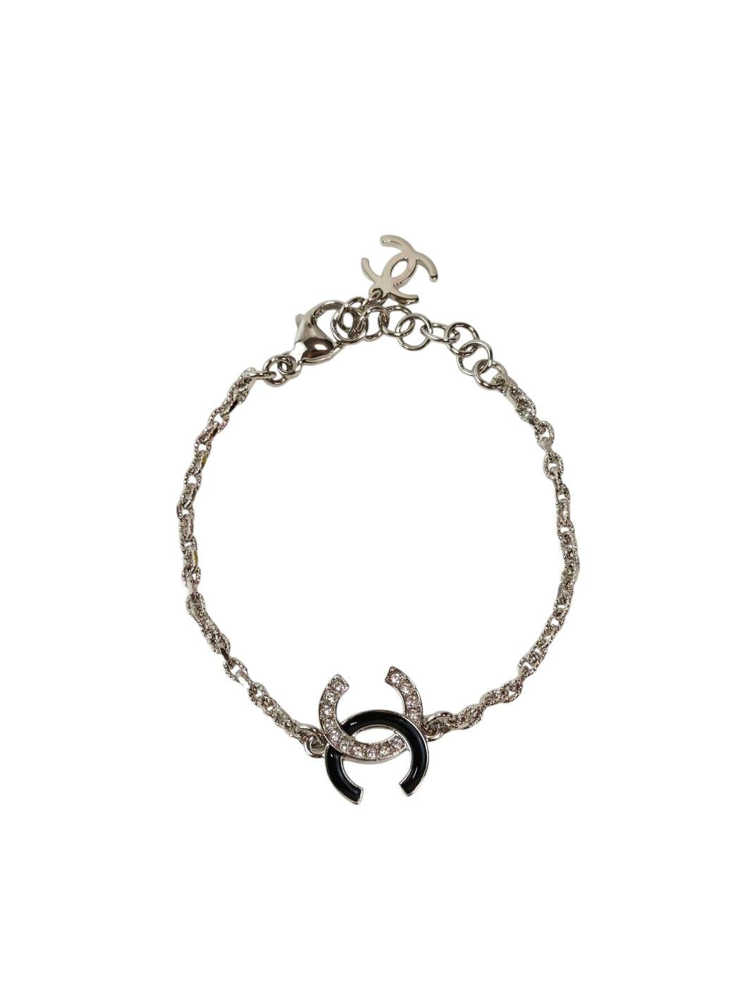 CHANEL シャネル ココマーク ラインストーン ブレスレット 銀 管理番号：11788