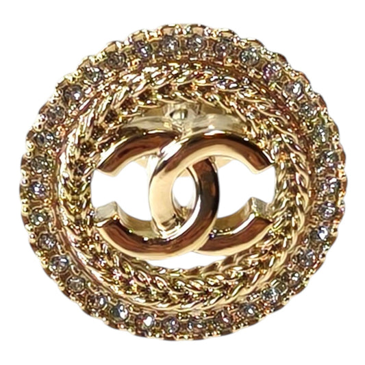 CHANEL Coco Mark Round Rhinestone Brooch Gold 2024 Ref: 11796