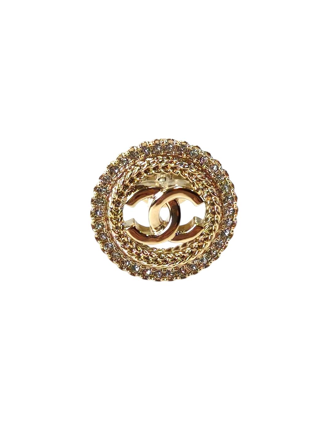 CHANEL Coco Mark Round Rhinestone Brooch Gold 2024 Ref: 11796