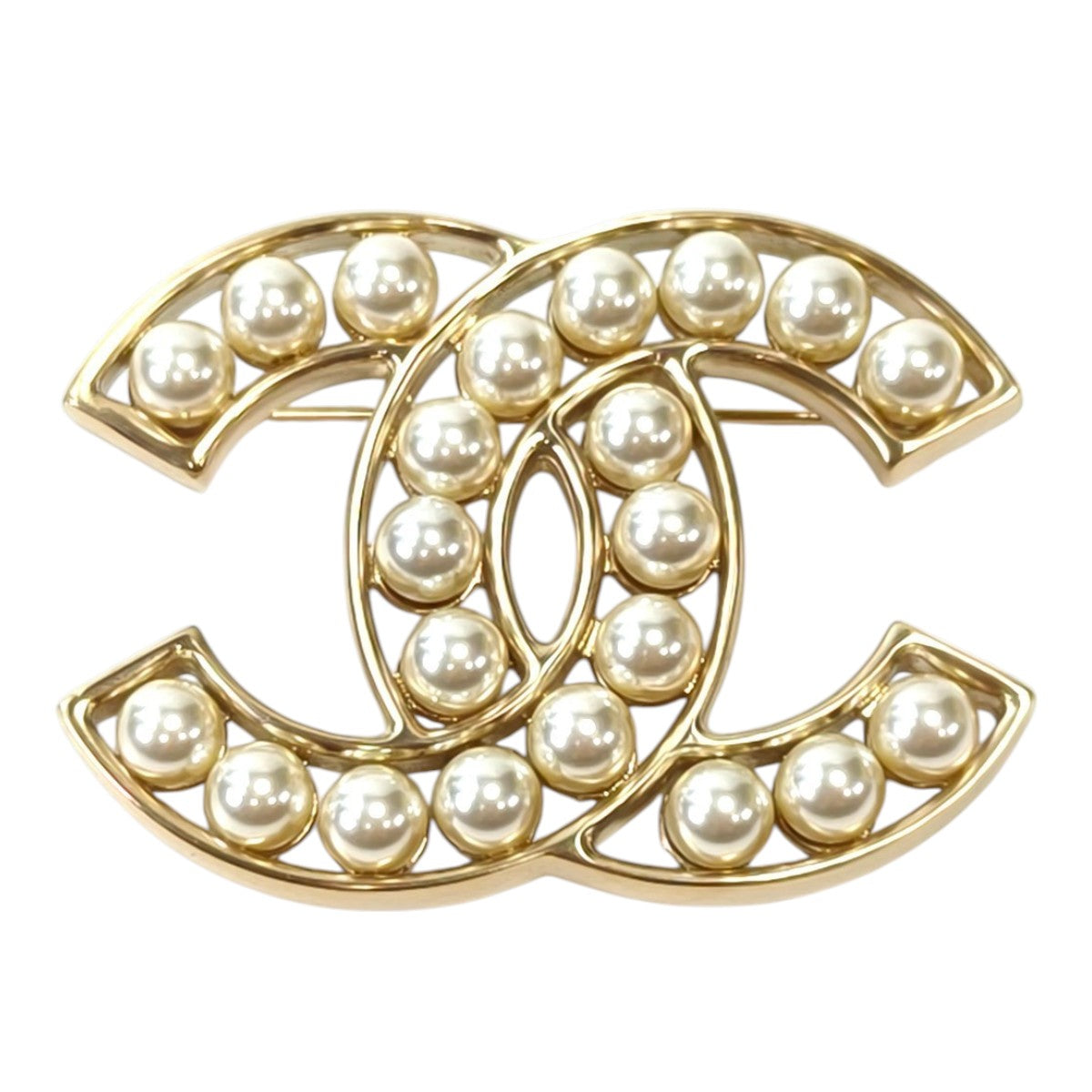 CHANEL Coco Mark Faux Pearl Brooch Gold GP 2013 Control Number: 11800